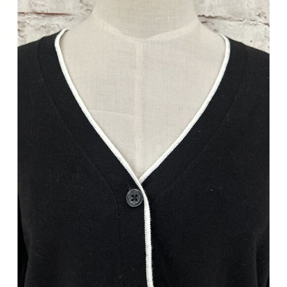 Court & Rowe Black VICTORIA Elbow Patch Cardigan Sweater White Trim  Size S NEW - Picture 2 of 4